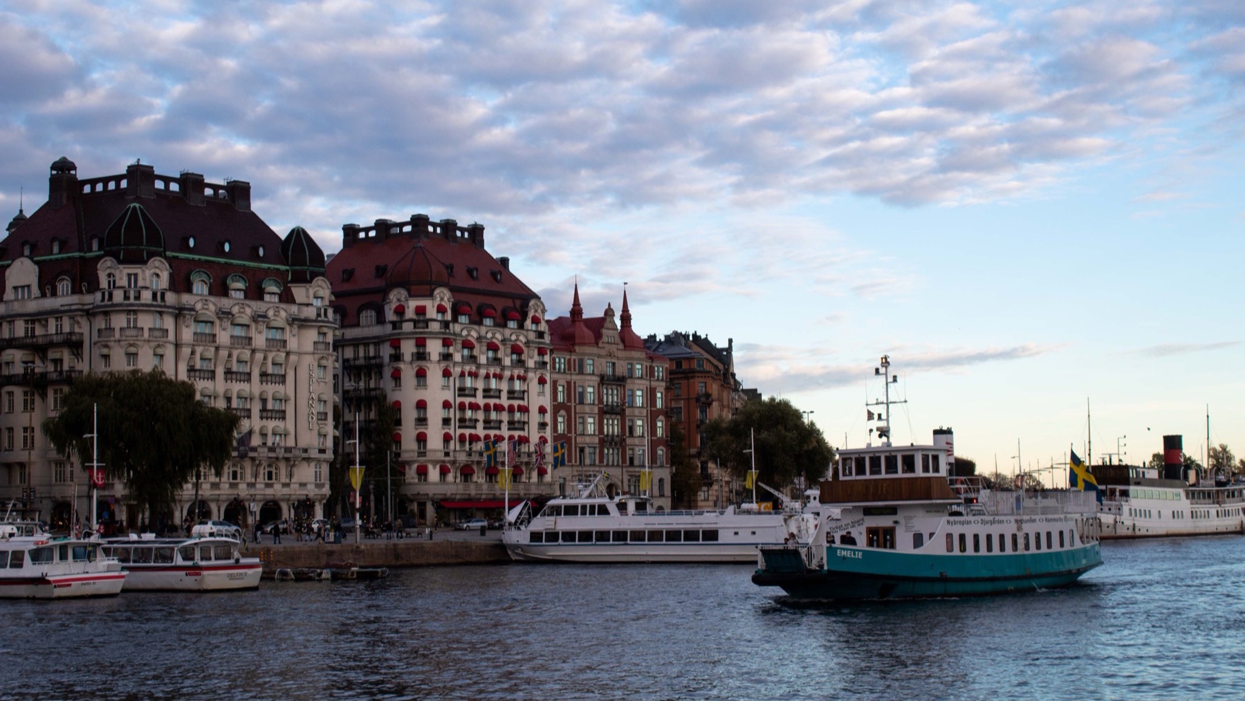 Stockholm waterfront with passenger boats for Baltic cruise planning