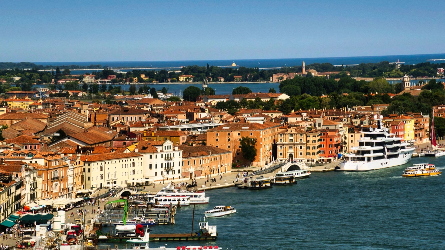 Venice waterfront and boats for cruise port planning